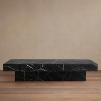 Table basse rectangulaire en marbre Nero Marquina, plateau épais et massif, base flottante, table de salon