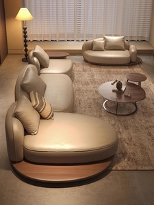 Japanese Wabi-sabi Factory Module Combination Leather Solid Wood Living Room Hotel Lounge Coffee Room Multi-seat <strong>Side</strong> <strong>Table</strong> <strong>Sofa</strong> - Product Image 6