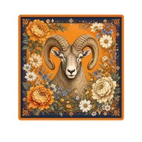 Tapis de Mahjong Orange Ram Sheep, motif floral vintage pivoine marguerite, bordure ornée bleu foncé, antidérapant, pour table de jeu de la faune
