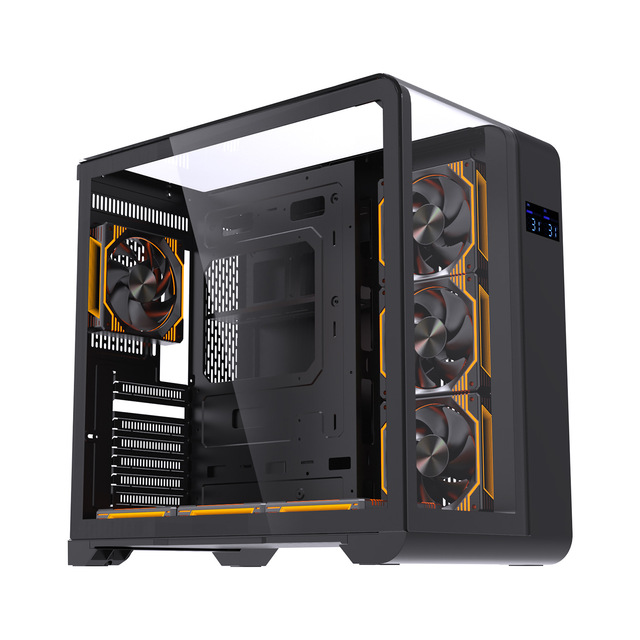 Wentian ATX Seaview Computer Case with Tempered Glass Curved Screen Temperature Display, M-ATX Desktop Case