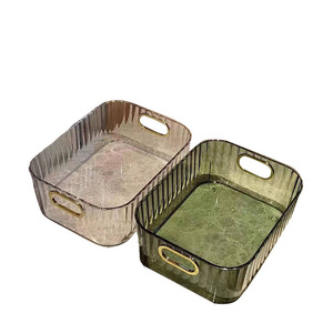 Acrylic Cosmetic Storage <b>Box</b> Transparent With Gold Handle For <b>Makeup</b> Organizer Desktop Bathroom Vanity Use - Product Image 3