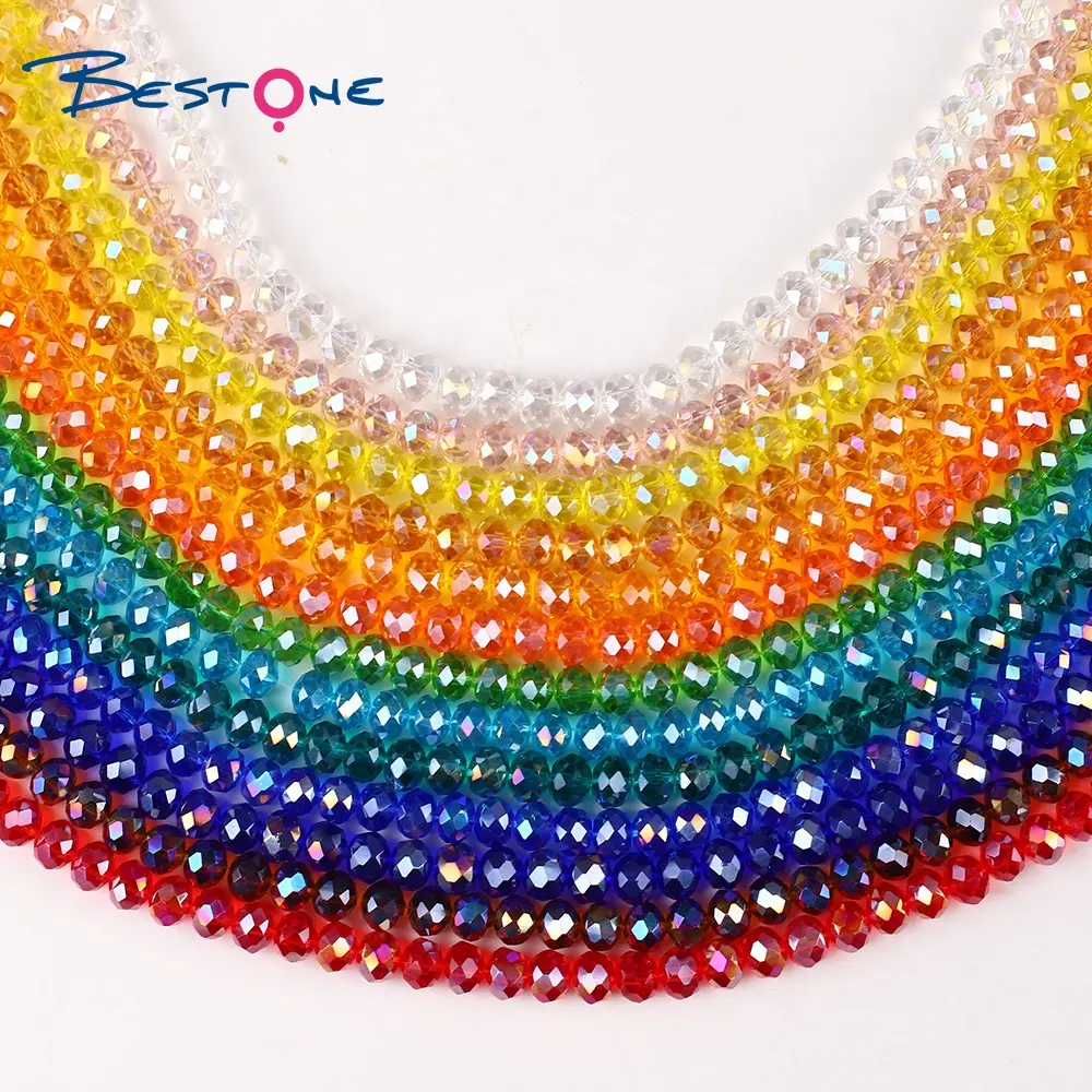 Bestone atacado 2x3mm ab cor faceted rondas colorido cristal de vidro contas para fabricação de jóias contas de vidro solto