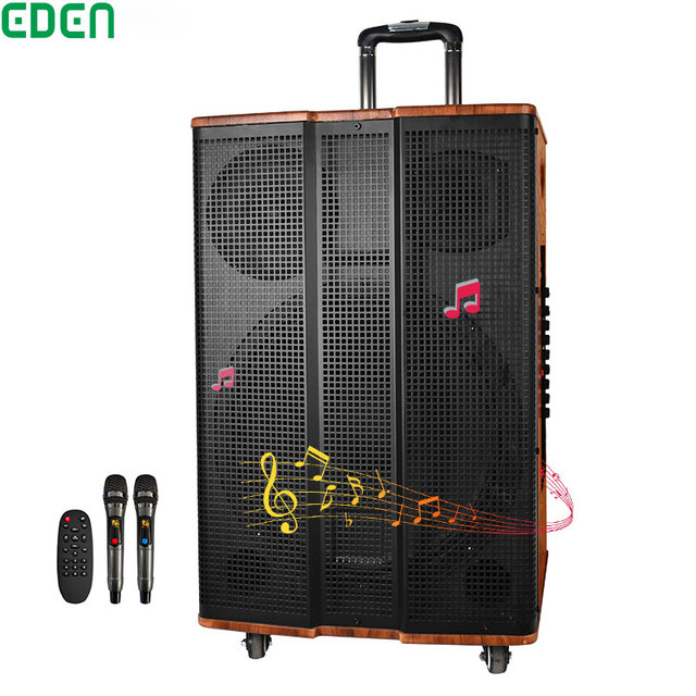 15 Inch Professional Speaker DJ Karaoke Speaker Sound Box Wireless BluetoothWooden Trolley Speaker With MIC