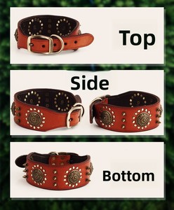 <span class=keywords><strong>Collar</strong></span> para Perro con Remaches y Diseño Floral Británico para Razas Pequeñas, Patrón Sólido, Cuero Vacuno, Cierre de Botón Ecológico de Cobre, Lavable a Mano - Product Image 4
