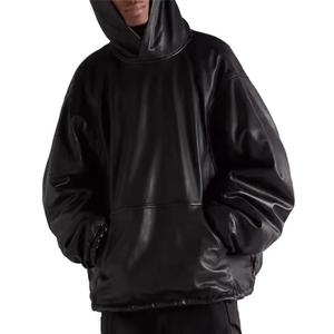 Sudadera con Capucha Personalizada de Estilo Urbano, Hombros Caídos, Sin Cordones, Estilo Holgado, Chaqueta de Cuero PU, Sudadera con Capucha para Hombre - Product Image 1
