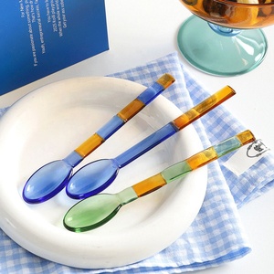 Cuillères à mélanger colorées en verre avec manche pour fêtes, desserts, thé, café, cocktails, glaces, yaourts, confitures, sucre et sel - Product Image 5