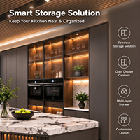 Set Kabinet Dapur Modern Custom dengan Pulau Dapur, Penyimpanan Pintar, Lampu LED, dan Lemari Dapur Modular dengan Display Kaca