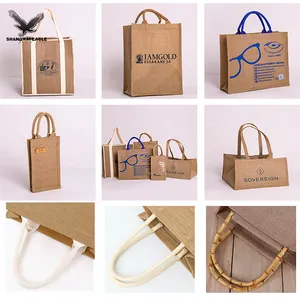 Jute Drawstring Gift Bags Low MOQ Custom Size Logo Printed Wholesale Shopping Gift Jute Bag