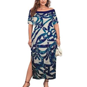 Pacific Island Dresses Women Micro polinesia Mumu Dress Set hawaiana Design tropicale Maxi gonna con <span class=keywords><strong>maniche</strong></span> corte e spacco - Product Image 4