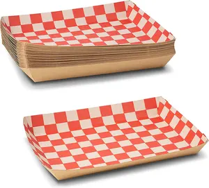 #300 3 Lb. Eco Friendly Heavy Duty Grease Resistant School Lunch Tray Red Check Paper Food Tray