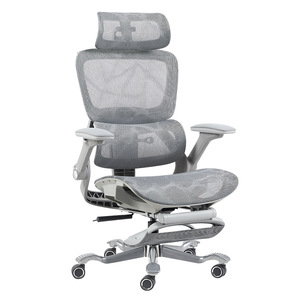 Chaise de bureau ergonomique MingLong, chaise de jeu inclinable avec accoudoirs rabattables en maille grise et soutien lombaire - Product Image 5