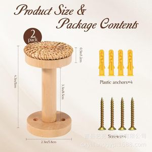 Attache de rideau en rotin tressé, crochet mural coupe-vent pour rideau de douche, support de rideau en rotin, rideau de porte en bois - Product Image 4