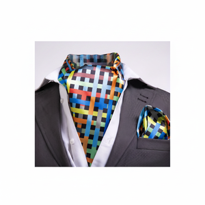 Colorful Lattice Printed Blue <b>Square</b> <b>Scarf</b> & Handkerchief Set for Adult Men One Size - Product Image 2