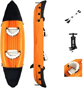成人和儿童双人皮划艇充气独木舟/皮划艇-带两个桨和输出气泵的便携式旅游套装