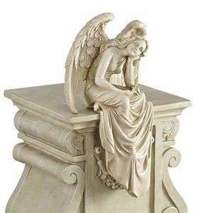 Statua di Angelo Piangente in Marmo a Grandezza Naturale per Decorazione Cimiteriale - Product Image 5