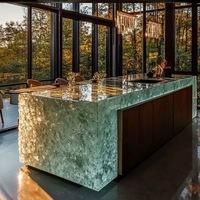 Meubles de maison de style moderne minimaliste de luxe sur mesure, îlot de bar éclairé haut de gamme, table de bar en résine transparente