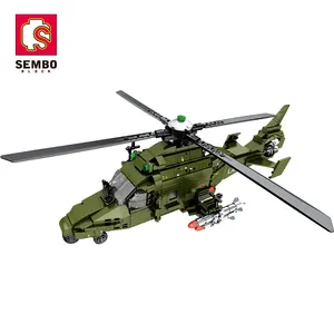 Sembo Blok 207052 596Pcs Educatief Diy Assembleren Plastic Bricks Kit Oorlog Militaire Helikopter Survival Bouwsteen Speelgoed Set