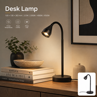 Lampe de lecture à col flexible, projecteur, lampe de table 3,5W, 3 températures de couleur pour lampe de chevet, lampe de chambre d'hôtel