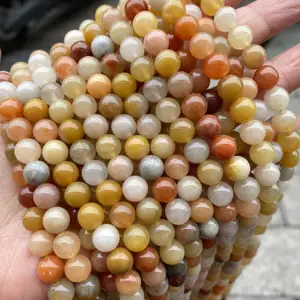 Natural Golden Fortune Jade 4mm 6mm 8mm 10mm Stone Beads Loose Round Beads Strand Yellow Wire Lace Jade