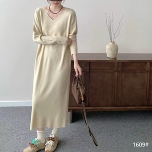 V Neck <strong>Knit</strong> Maxi Dress Long Sleeve Back Slit Design <strong>Sweater</strong> Set Regular Fit Soft Comfortable Fabric Breathable Women's - Product Image 1