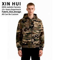 Veste bomber à capuche personnalisée de luxe pour homme, en cuir/coton, imprimé camouflage, fermeture éclair, longue, épaisse, à motifs floraux