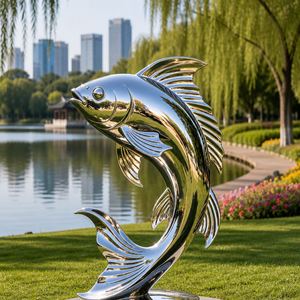Escultura Moderna de Peces Koi de Acero Inoxidable con Diseño de Arco Saltante, Acabado Espejo, para Jardín Exterior, Paisajismo Acuático - Product Image 2