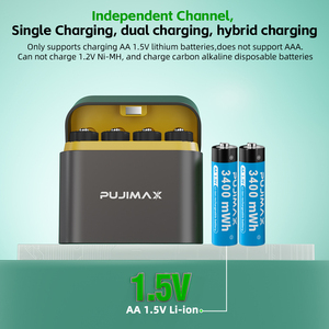 Caricabatterie Intelligente PUJIMAX per Batterie <span class=keywords><strong>AA</strong></span> al <span class=keywords><strong>Litio</strong></span>, Caricatore Rapido con 4 Batterie <span class=keywords><strong>AA</strong></span> 3400mWh Li-ion Incluse - Product Image 6