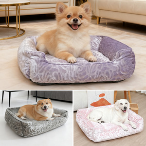 New pink <b>cat</b> bed with abstract print, warm, suitable for all seasons, non-slip, <b>plush</b> dog bed for deep sleep. - Product Image 3