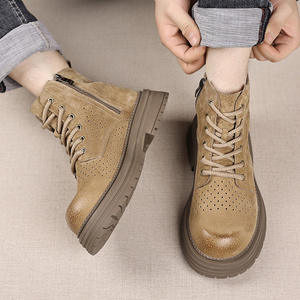 2025 Summer New Style Breathable Waterproof Retro Thick-Topped Round-Toe Leather Fur Ankle Fashion-Safe <b>Work</b> <b>Boots</b> - Product Image 3