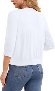 DouBCQ Cardigan corto da <span class=keywords><strong>donna</strong></span> in mohair con laccetti e maniche a 3/4, aperto sul davanti, leggero, stile <span class=keywords><strong>bolero</strong></span> - Product Image 3