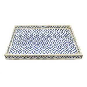 Premium Blue Bone Inlay Art Deco Multi-functional Serving Tray Decorative Ottoman <b>Coffee</b> <b>Table</b> Wooden Display Platter Decor - Product Image 1