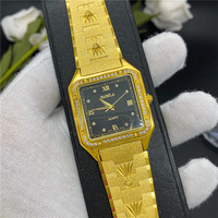 Montre pour homme 24K or carré grand cadran européen rétro sculpté diamants cristal montres dame bracelet en laiton luxe haute qualité 2023