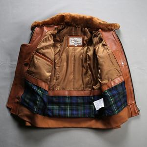 نمط G1 مفجر طيار تطريز معاطف جلد طبيعي للرجال طوق صوف جلد البقر والجاكيت جلد الماعز - Product Image 3