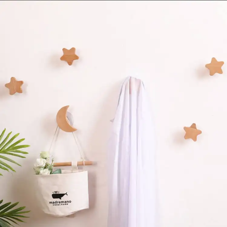 Penjualan laris kait kayu untuk dinding baju bentuk bintang bulan imut pintu rumah tangga kreatif
