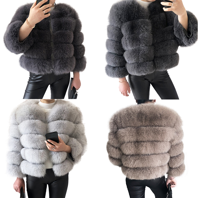 Luxuoso Casaco De Pele Mulheres Cropped Real Fur Jacket Customizável Real Fox Fur Coat