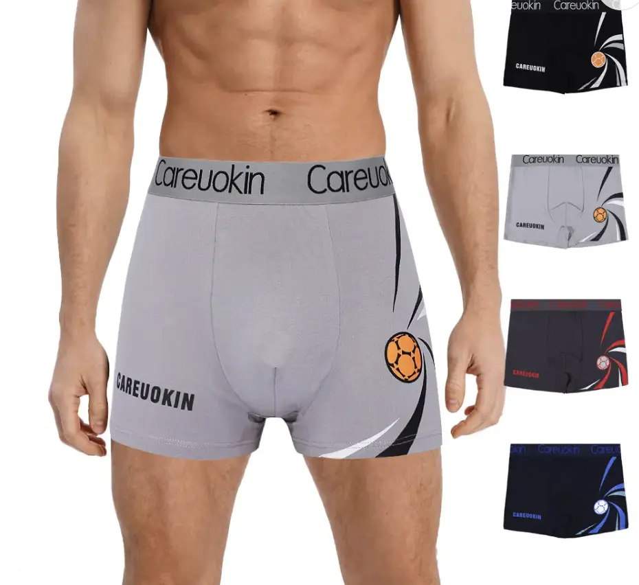 Vendita alla rinfusa di Boxer in cotone da uomo pettinati e stampa moda stile calcio biancheria intima per adulti