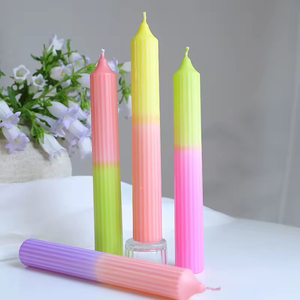 Two Tone Pointed Tip Long Taper <b>Candle</b> With Fine Stripe Ribbed Design for Elegant Wedding Table and Home Decoration - Product Image 2