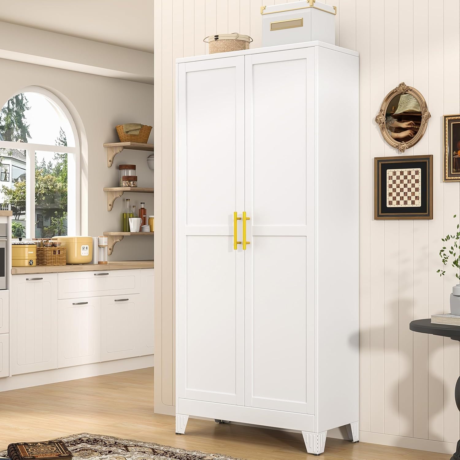 Mueble de almacenamiento moderno de metal blanco, aparador de acero