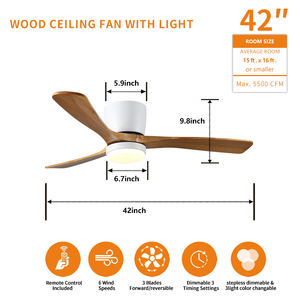 Lustre de plafond LED extérieur avec ventilateur, style bois, lame élégante, 42 pouces, contrôlé par application, <span class=keywords><strong>espagnol</strong></span> - Product Image 2