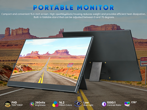 Moniteur portable tactile 15,6 pouces IPS 1920*1080 FHD 60Hz avec haut-parleurs intégrés, support pliable, écran externe pour le bureau et les jeux - Product Image 2