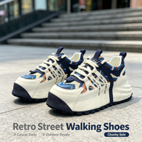 Baskets rétro à plateforme pour hommes, tige en tissu géométrique, à lacets, chaussures décontractées pour la marche, 3 couleurs disponibles