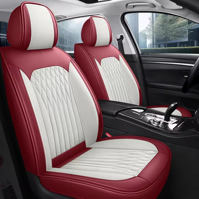 Burgundy Delicate Waterproof Soft Eco-friendly Nappa Leather Universal Fit Fashionable Car Seat Covers Car Interior Decoration