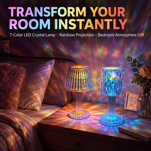 Lampada da Tavolo a LED in Cristallo, Luce Notturna Atmosferica, 7 Colori Fluorescenti, Regalo per Camera da Letto, 2 Stili - Product Image 3