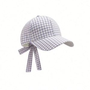 Gorra de Béisbol a Cuadros Estilo Coreano Japonés, Linda, con Lazo y Correa, para Mujer, Casual, Deportiva, Primavera-Verano - Product Image 4
