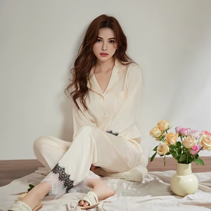 Nueva Colección de Pijamas de Satén Rosa para Mujer, Venta al por Mayor, Primavera, Verano, Otoño, Transpirables, de Secado Rápido, Doble Uso, para el Hogar y Viajes - Product Image 1
