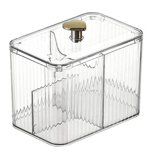 Boîte de rangement transparente pour cosmétiques, avec couvercle, compartiments divisés pour cotons-tiges, éponges de maquillage, pinceaux, organisateur de bureau - Product Image 4
