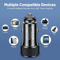 Chargeur de voiture en alliage d'aluminium à double port 48W (PD 20W USB 18W) à charge rapide, compatible QC3.0 OVP, pour téléphones portables, écouteurs et appareils photo - Vente chaude