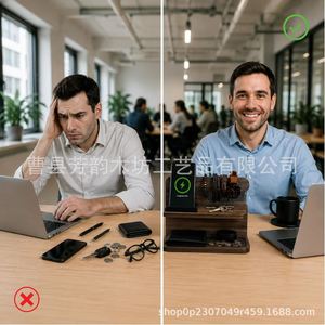 Solid Wood Phone And <b>Tablet</b> <b>Stand</b> Rechargeable Multi Functional Office Organizer Desktop Storage Rack - Product Image 3