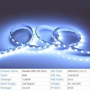 ไฟ LED แบบยืดหยุ่น SMD2835 ความกว้าง 5 มม. ไม่กันน้ำ คุณภาพเยี่ยม 120leds/m RGB DC12V/24V - Product Image 2