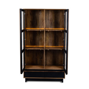 Vitrine en bois noir et naturel Oxberg avec portes en verre et étagères LED - Product Image 3